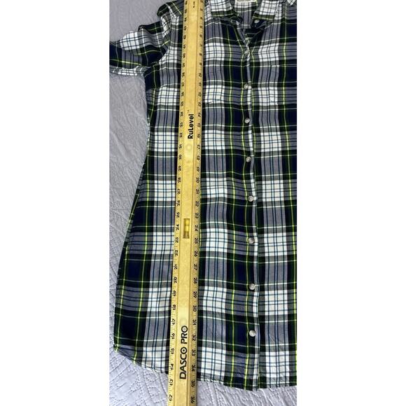 Marine Layer Sz M Blue Green Colorful Plaid Button Tab LS Classic Shirt Dress - Picture 10 of 11